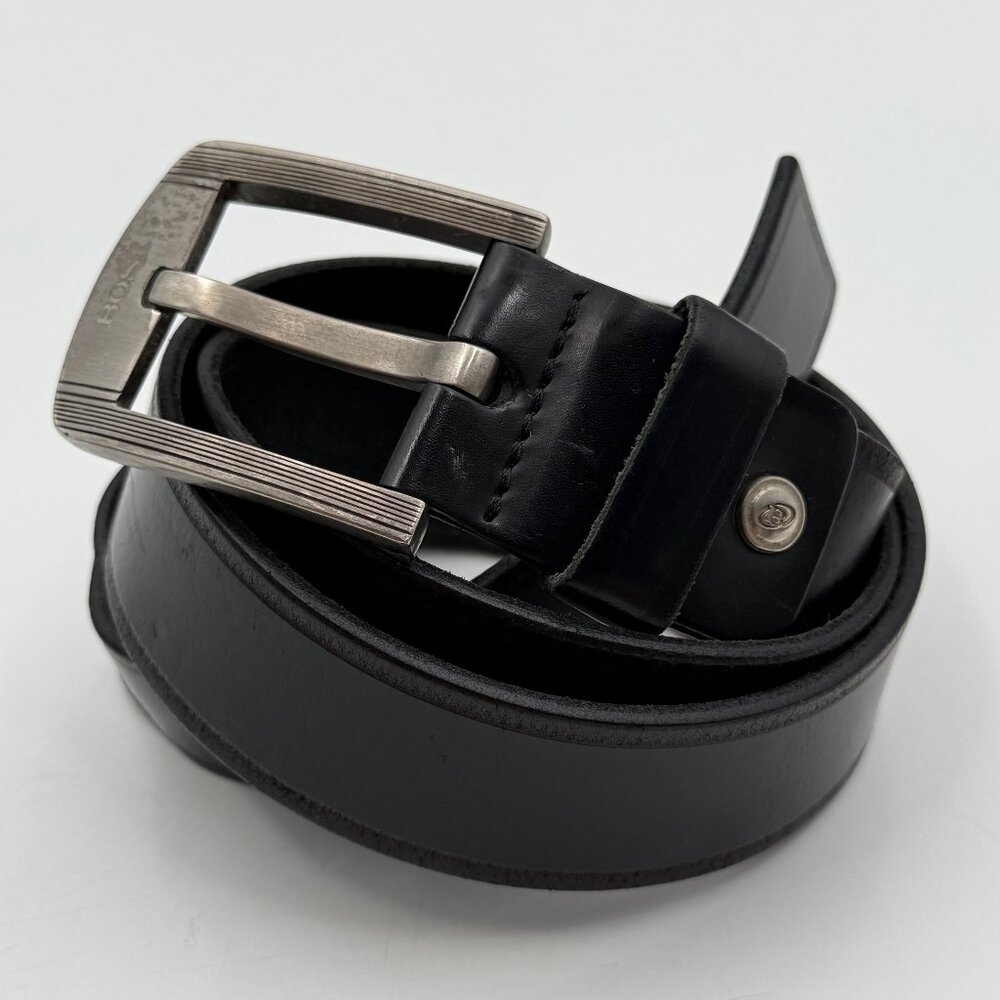 BOSI Black Genuine Leather Dress Belt Men's Size 40 Silver Buckle 1.5" Wide READ